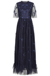 Callie Navy Floral Embroidered Maxi Dress